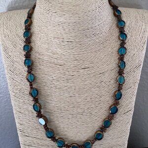 Blue Beaded Necklace, Acrylic Beads with Copper Spacers (18")